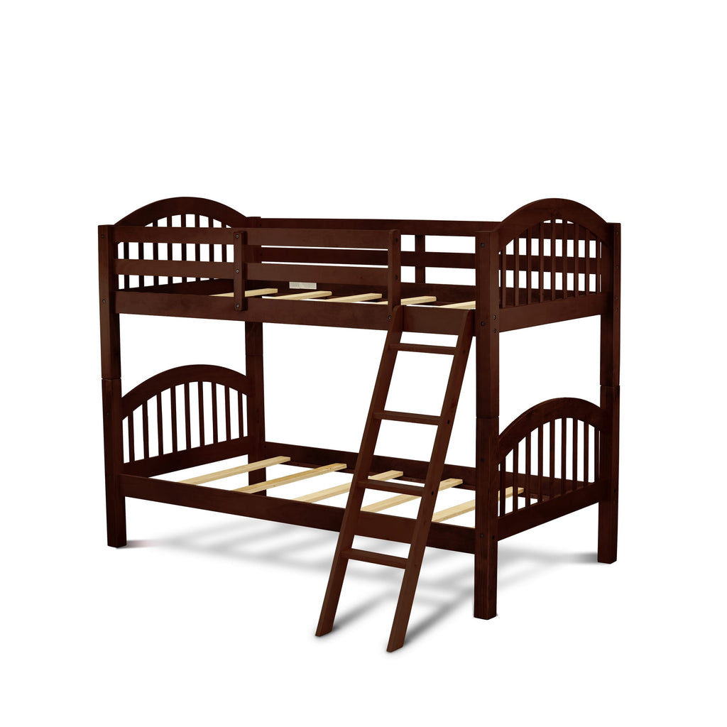 East West Furniture Verona Twin Bunk Bed in Java Finish with Under Drawer