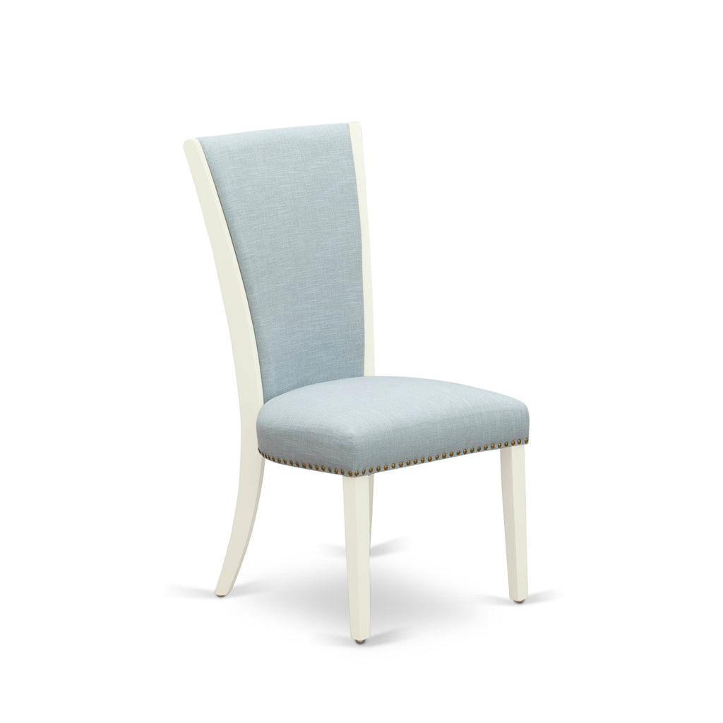 East West Furniture X026VE215-6 6 Piece Dinette Set Contains a Rectangle Dining Room Table with X-Legs and 4 Baby Blue Linen Fabric Upholstered Chairs with a Bench, 36x60 Inch, Multi-Color