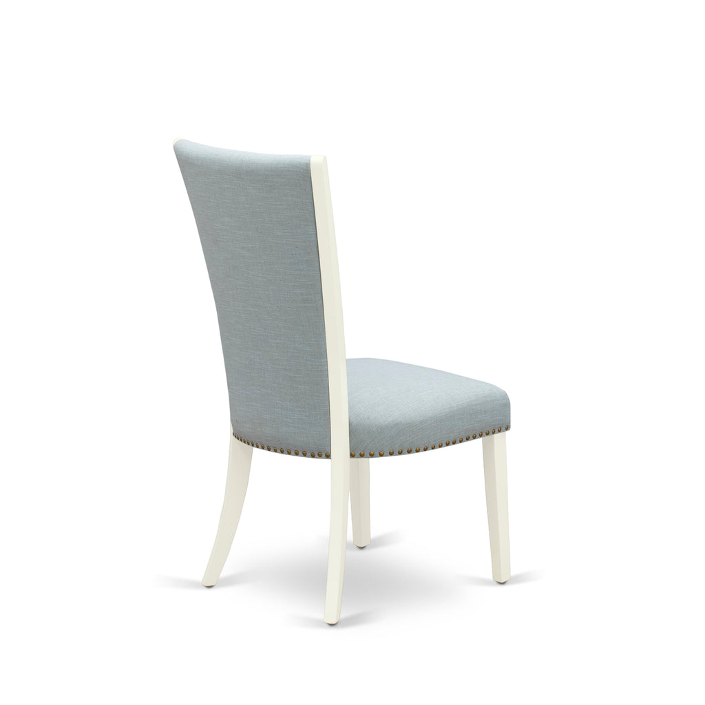 East West Furniture X026VE215-6 6 Piece Dinette Set Contains a Rectangle Dining Room Table with X-Legs and 4 Baby Blue Linen Fabric Upholstered Chairs with a Bench, 36x60 Inch, Multi-Color