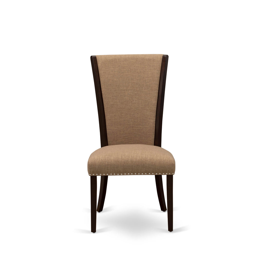 East West Furniture VEP3T47 Verona Modern Parson Chairs - Nailhead Trim Light Sable Linen Fabric Upholstered Dining Chairs