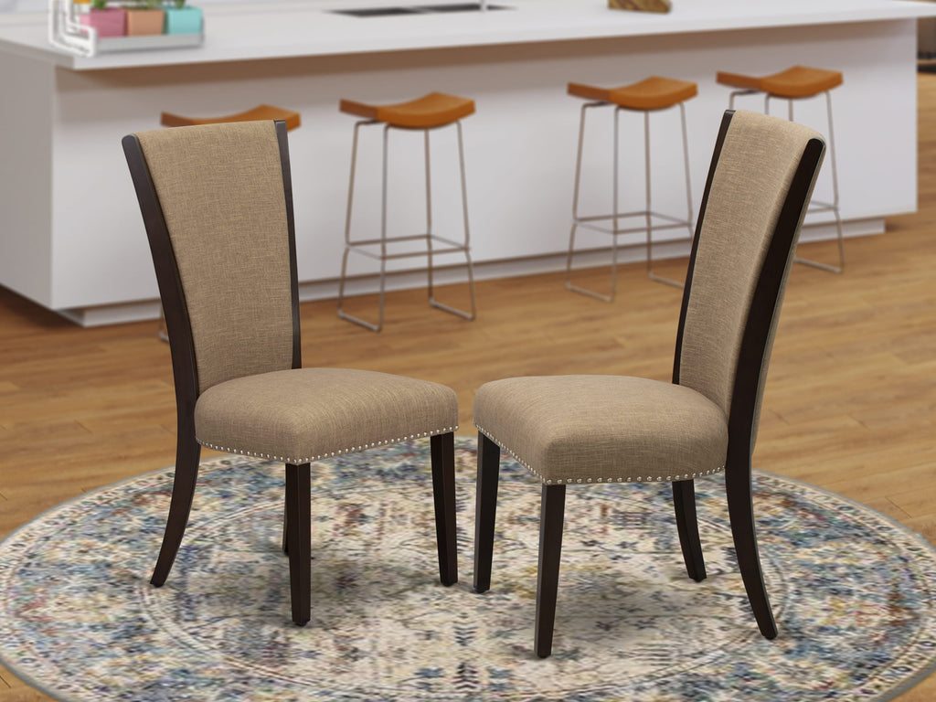 East West Furniture VEP3T47 Verona Modern Parson Chairs - Nailhead Trim Light Sable Linen Fabric Upholstered Dining Chairs