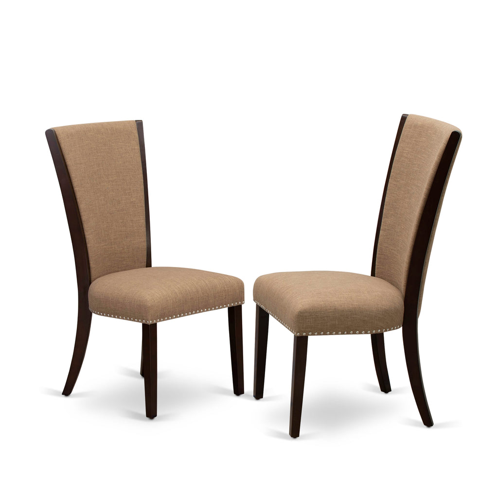 East West Furniture VEP3T47 Verona Modern Parson Chairs - Nailhead Trim Light Sable Linen Fabric Upholstered Dining Chairs