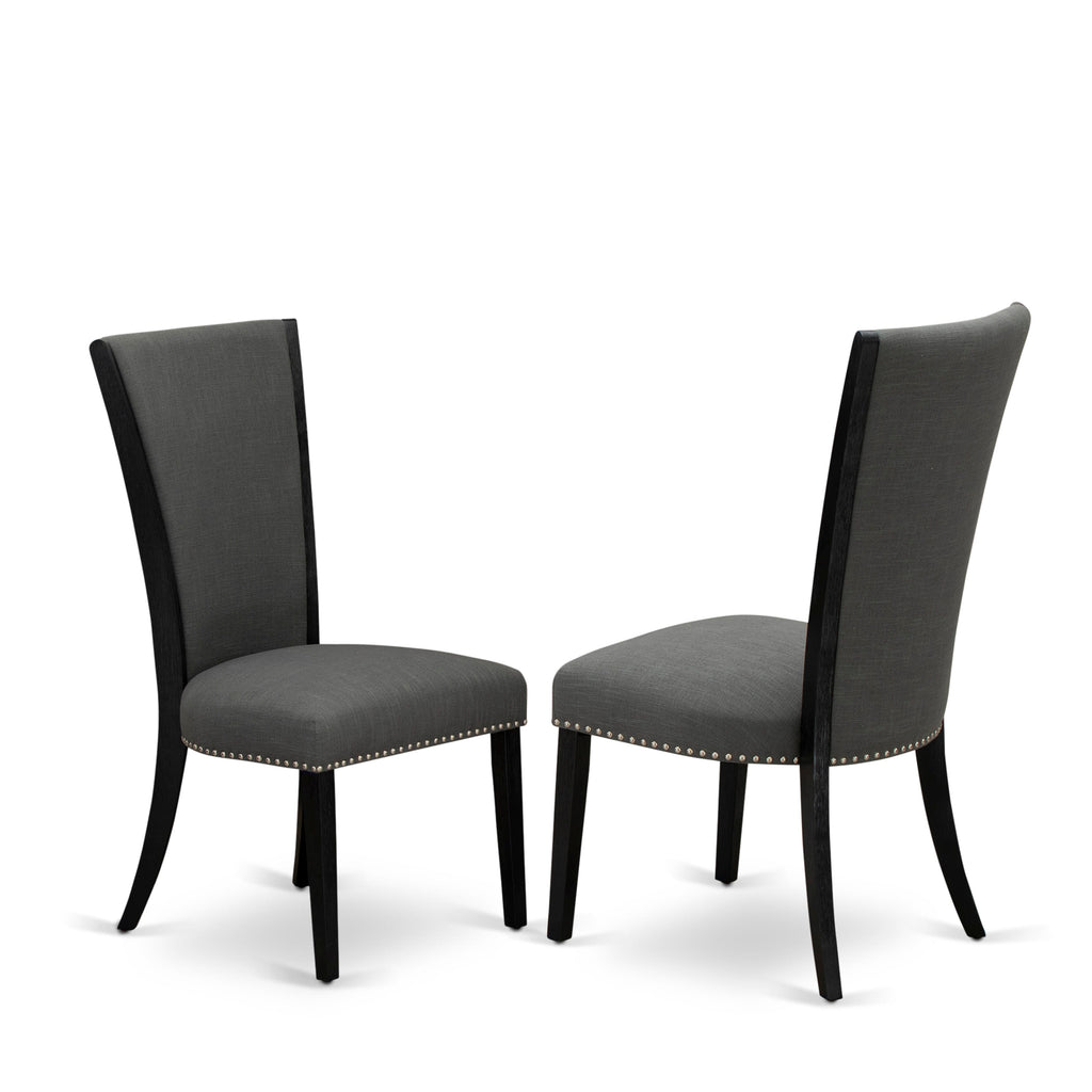 X627VE650-7 7Pc Dining Room Set - 40x72" Rectangular Table and 6 Parson Chairs - Wirebrushed Black & Linen White Color