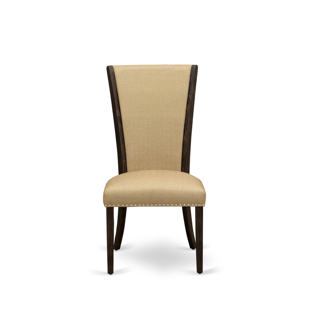 East West Furniture X777VE703-5 5 Piece Dining Set Includes a Rectangle Dining Room Table with X-Legs and 4 Brown Linen Fabric Upholstered Parson Chairs