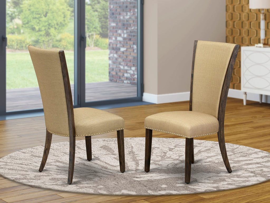 East West Furniture X777VE703-5 5 Piece Dining Set Includes a Rectangle Dining Room Table with X-Legs and 4 Brown Linen Fabric Upholstered Parson Chairs