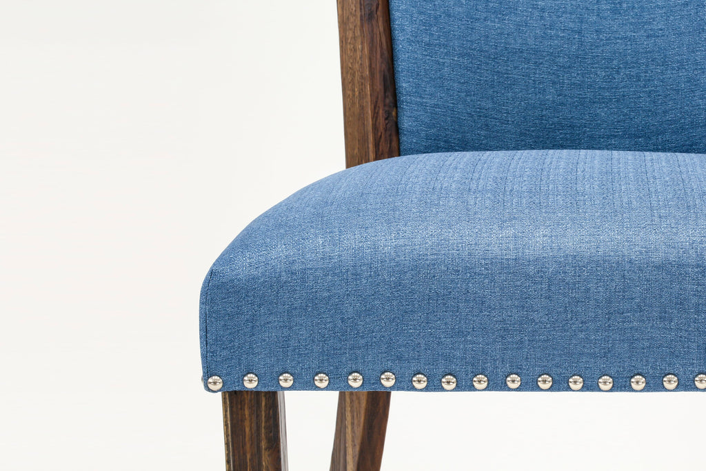 East West Furniture VEP7T21 Verona Parson Kitchen Chairs - Nailhead Trim Blue Color Linen Fabric Upholstered Dining Chairs