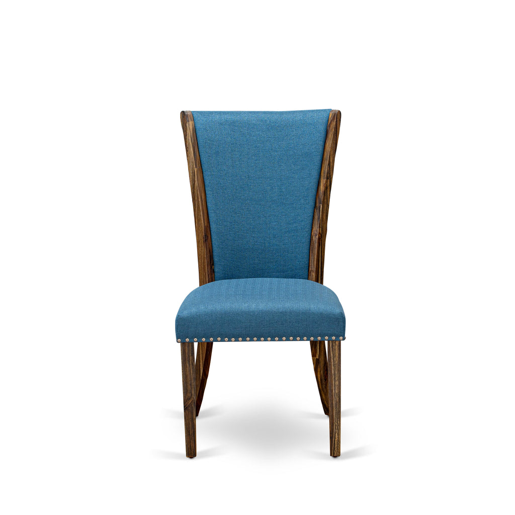 East West Furniture X776VE721-7 7 Piece Kitchen Table Set Consist of a Rectangle Dining Table with X-Legs and 6 Blue Color Linen Fabric Parson Dining Chairs