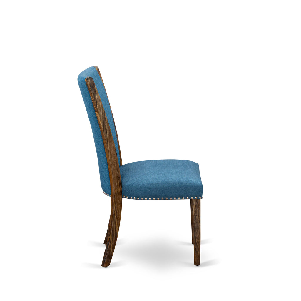 East West Furniture X776VE721-7 7 Piece Kitchen Table Set Consist of a Rectangle Dining Table with X-Legs and 6 Blue Color Linen Fabric Parson Dining Chairs