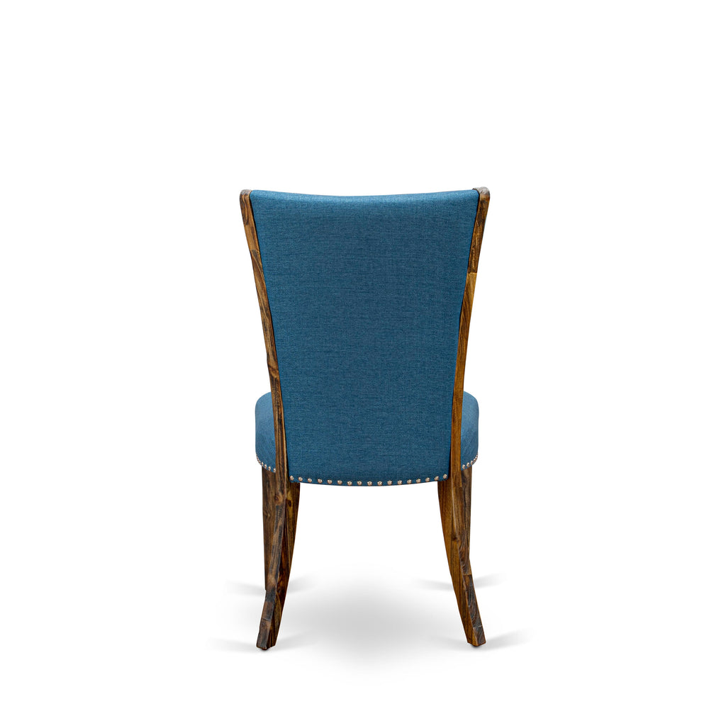 East West Furniture X776VE721-7 7 Piece Kitchen Table Set Consist of a Rectangle Dining Table with X-Legs and 6 Blue Color Linen Fabric Parson Dining Chairs