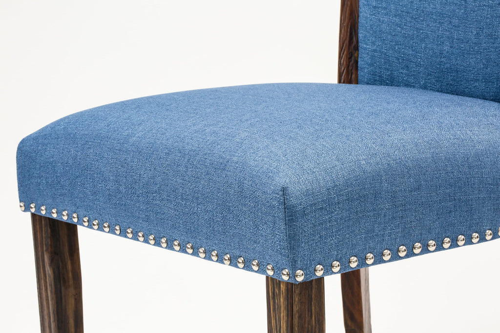 East West Furniture X776VE721-7 7 Piece Kitchen Table Set Consist of a Rectangle Dining Table with X-Legs and 6 Blue Color Linen Fabric Parson Dining Chairs