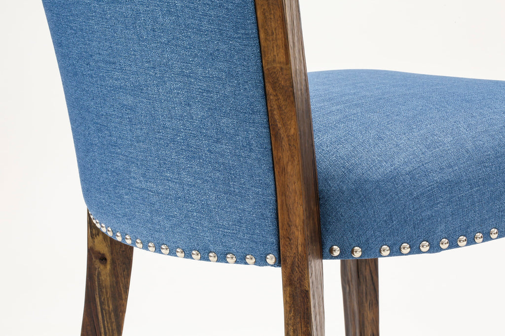 East West Furniture X776VE721-7 7 Piece Kitchen Table Set Consist of a Rectangle Dining Table with X-Legs and 6 Blue Color Linen Fabric Parson Dining Chairs
