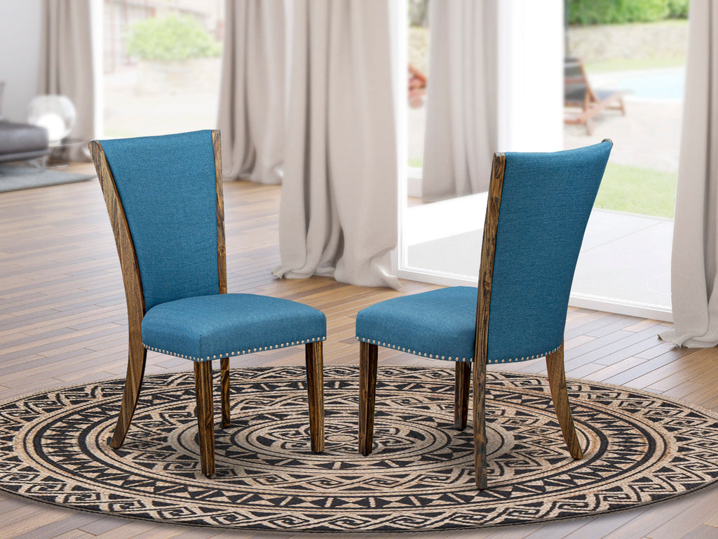 East West Furniture X776VE721-7 7 Piece Kitchen Table Set Consist of a Rectangle Dining Table with X-Legs and 6 Blue Color Linen Fabric Parson Dining Chairs
