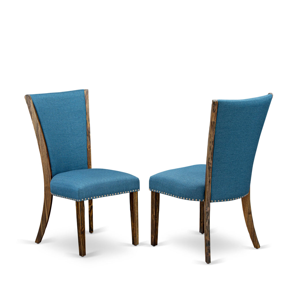 East West Furniture X776VE721-7 7 Piece Kitchen Table Set Consist of a Rectangle Dining Table with X-Legs and 6 Blue Color Linen Fabric Parson Dining Chairs