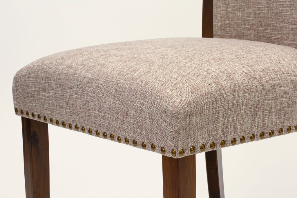 East West Furniture VEP8T04 Verona Parsons Dining Chairs - Nailhead Trim Light Tan Linen Fabric Upholstered Chairs