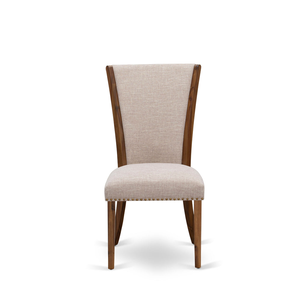 Luxe by East West Furniture F2VE5-50N-04 5 Piece Kitchen Table Set Includes a 54" Round Table with Pedestal and 4 Light Tan Linen Fabric Parson Chairs, Antique Walnut