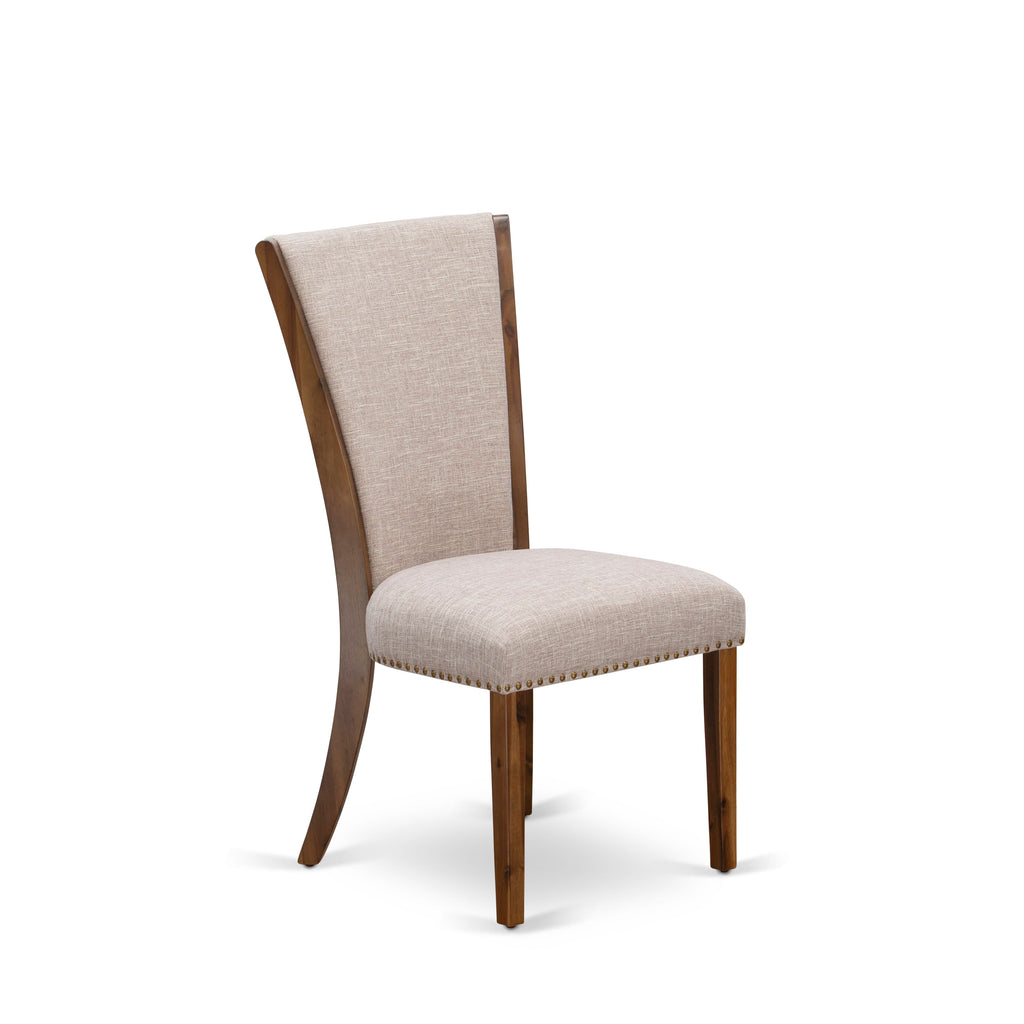 East West Furniture VEP8T04 Verona Parsons Dining Chairs - Nailhead Trim Light Tan Linen Fabric Upholstered Chairs
