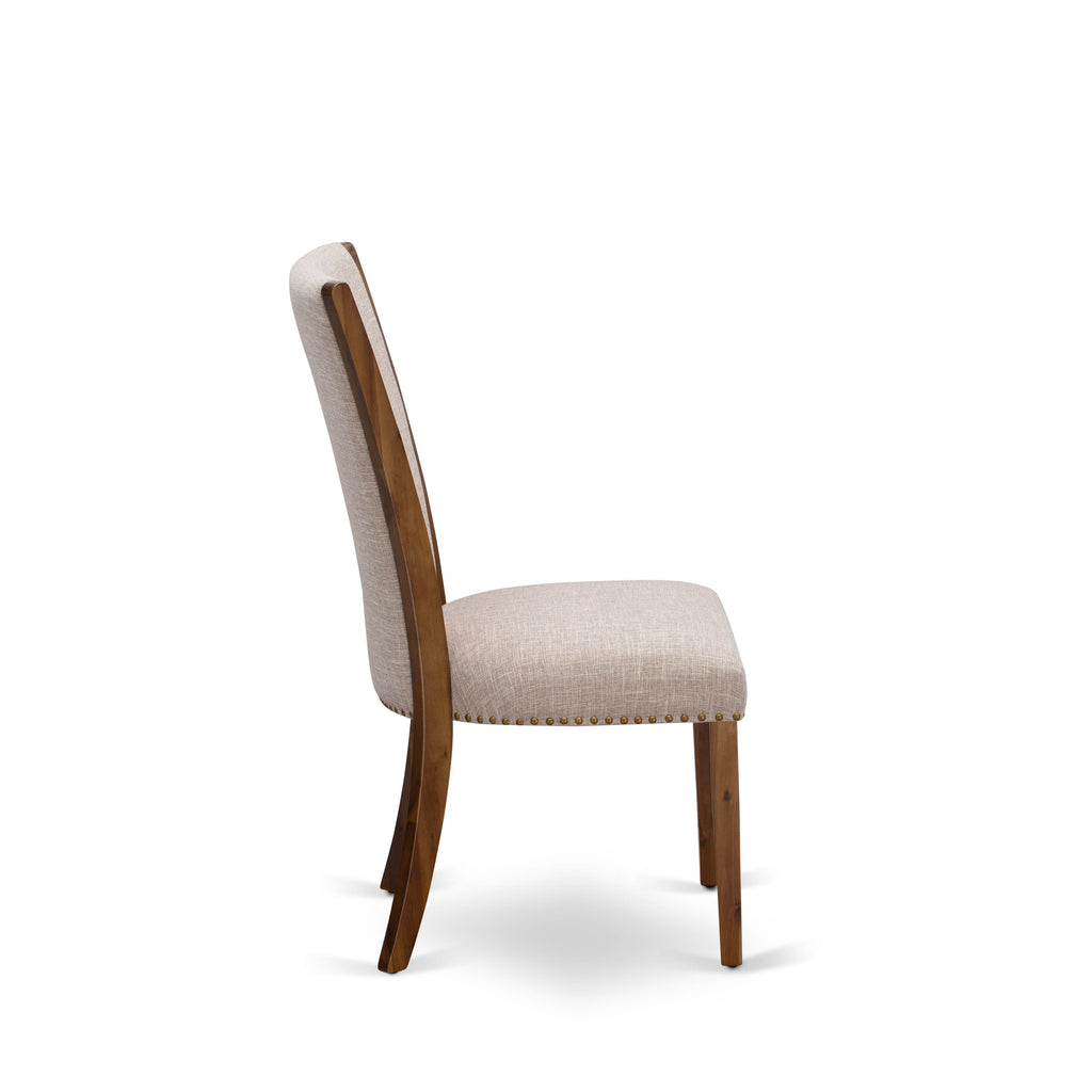 East West Furniture VEP8T04 Verona Parsons Dining Chairs - Nailhead Trim Light Tan Linen Fabric Upholstered Chairs