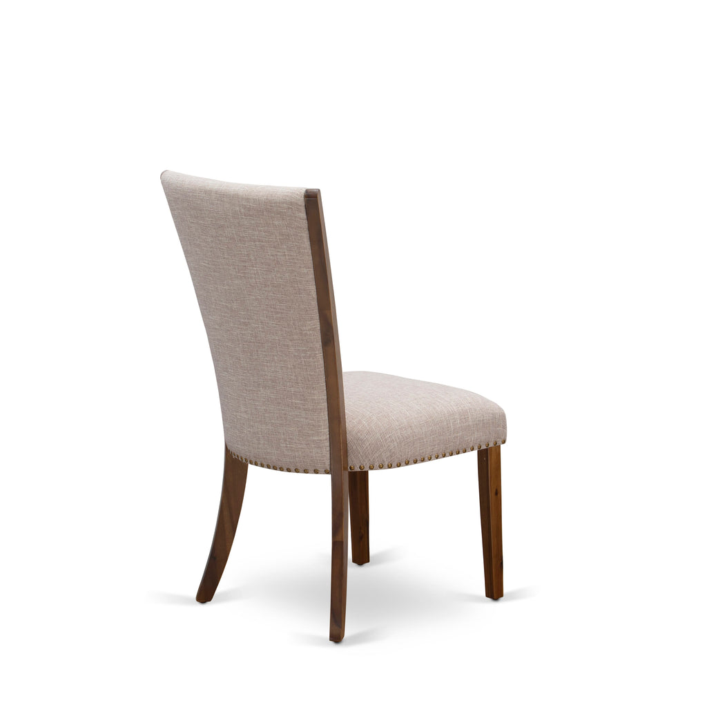 East West Furniture VEP8T04 Verona Parsons Dining Chairs - Nailhead Trim Light Tan Linen Fabric Upholstered Chairs