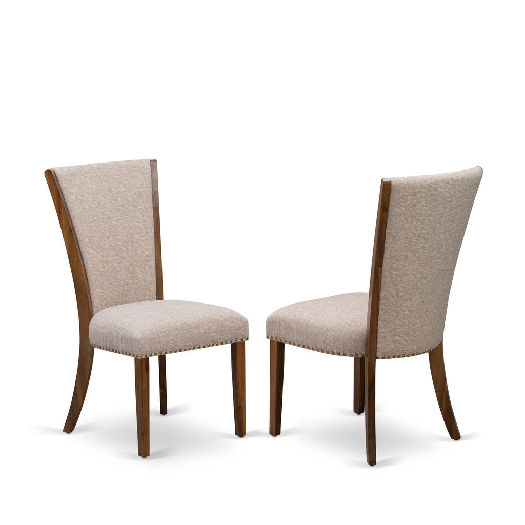 East West Furniture VEP8T04 Verona Parsons Dining Chairs - Nailhead Trim Light Tan Linen Fabric Upholstered Chairs