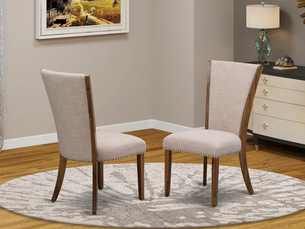 East West Furniture VEP8T04 Verona Parsons Dining Chairs - Nailhead Trim Light Tan Linen Fabric Upholstered Chairs