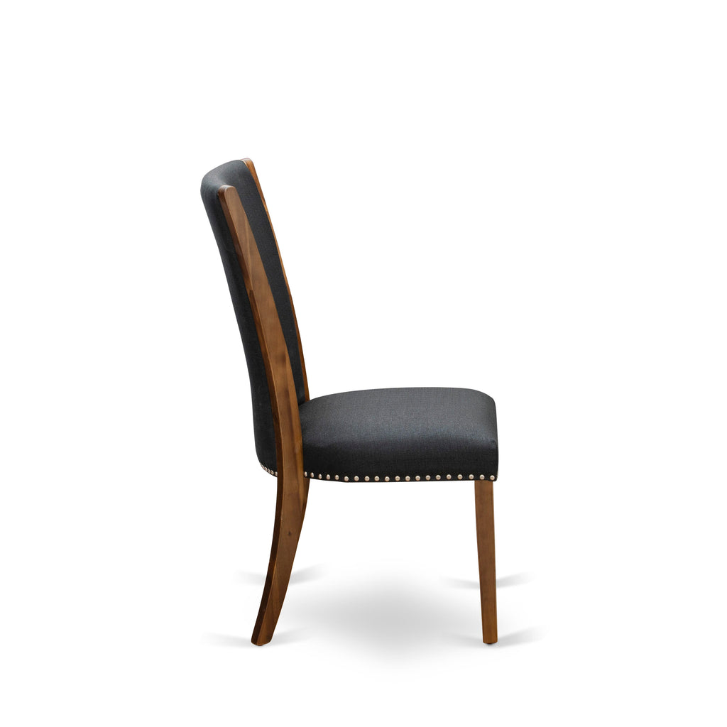 Luxe by East West Furniture NKVE7-AWA-24 7-piece Mid-Century Dining Table Set consists of a Dining Table and 6 Black Linen Fabric Kitchen Chairs with Button tufted Back - Antique Walnut Finish