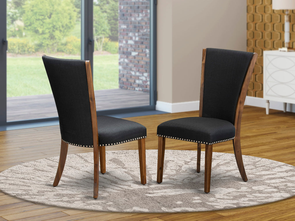 Luxe by East West Furniture F3VE5-50N-24 5 Piece Dining Table Set for 4 Includes a 54" Round Table with Pedestal and 4 Black Linen Fabric Parson Chairs, Antique Walnut