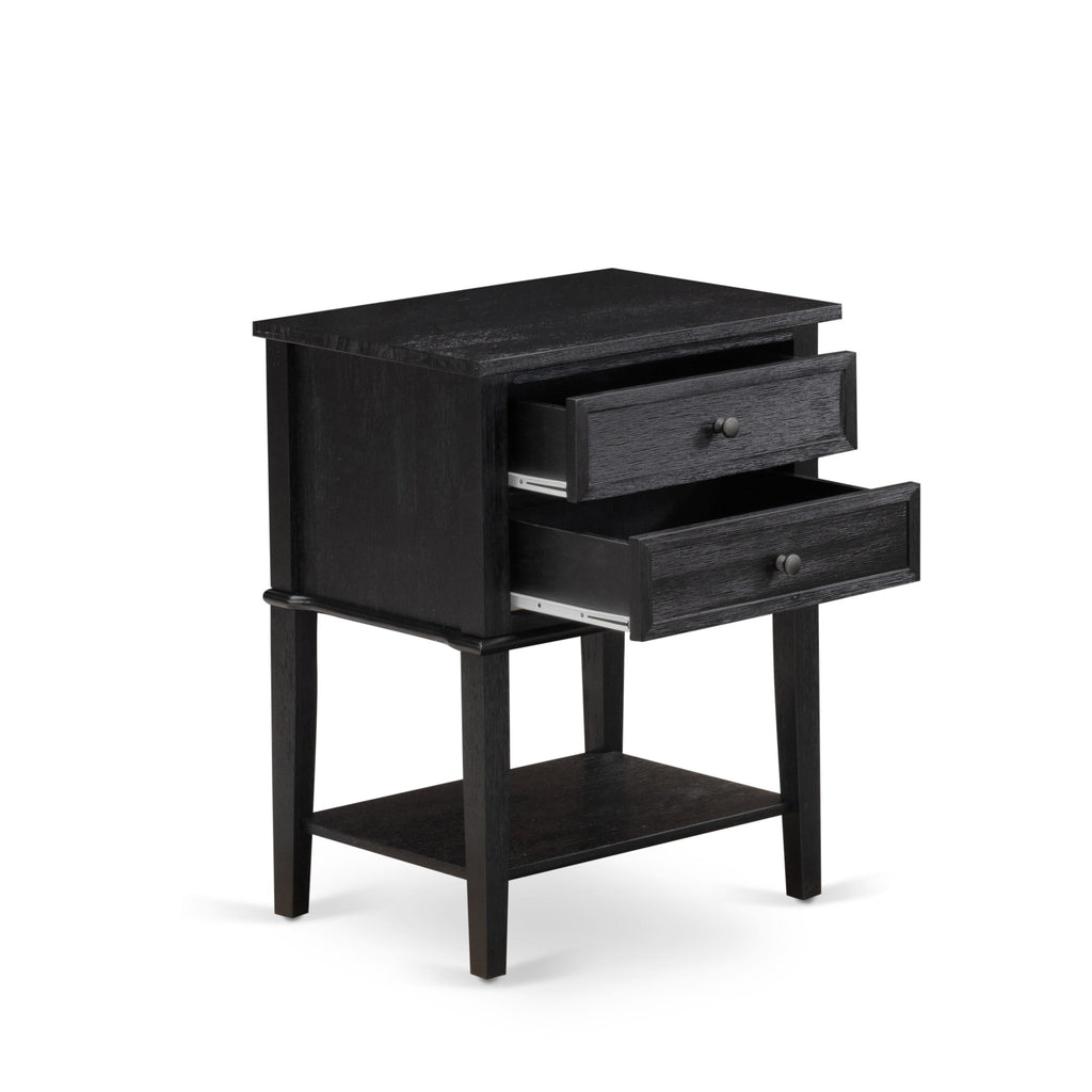 East West Furniture VL-06-ET Wood Night Stand with 2 Wood Drawers for Bedroom, Stable and Sturdy Constructed - Wire Brushed Black Finish