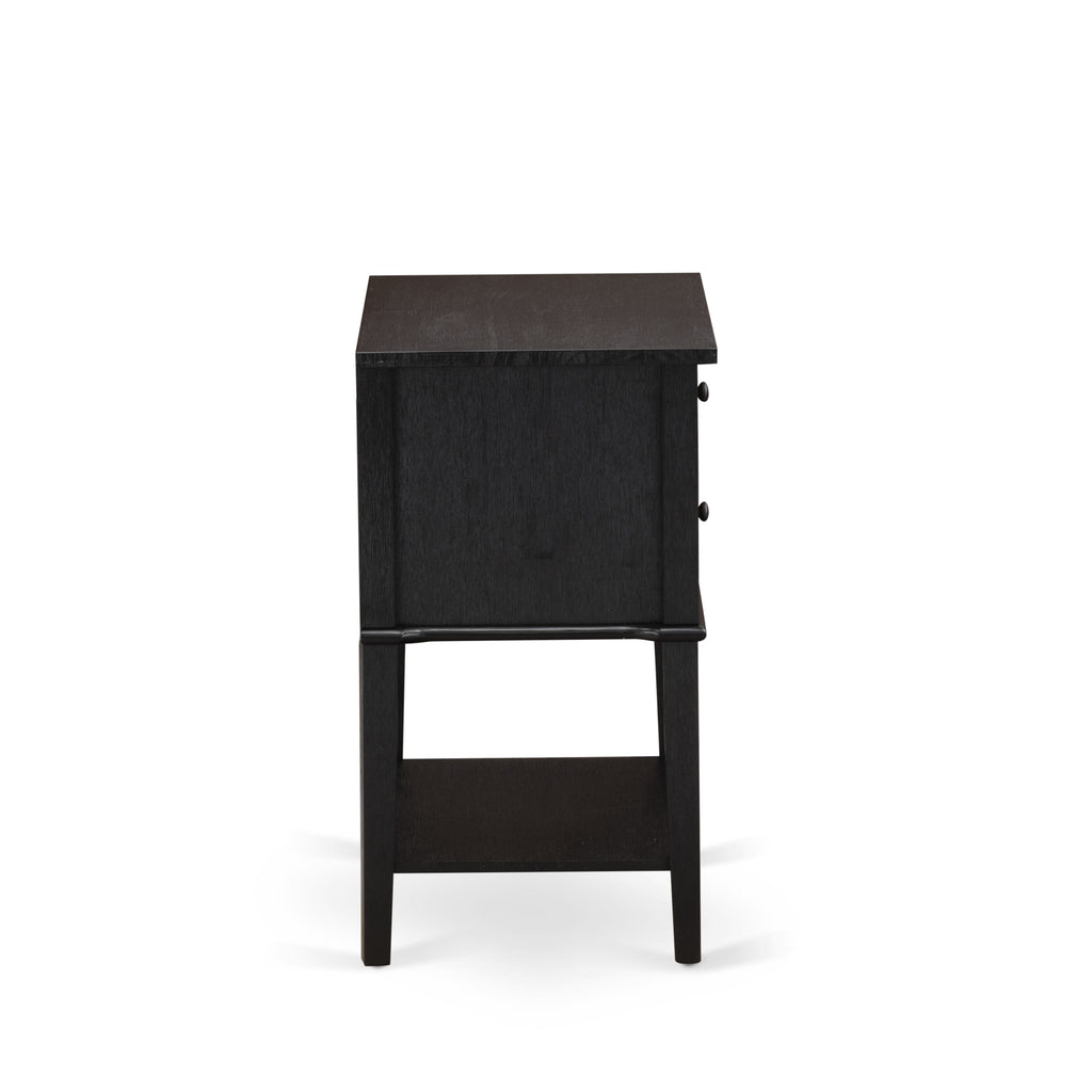 East West Furniture VL-06-ET Wood Night Stand with 2 Wood Drawers for Bedroom, Stable and Sturdy Constructed - Wire Brushed Black Finish