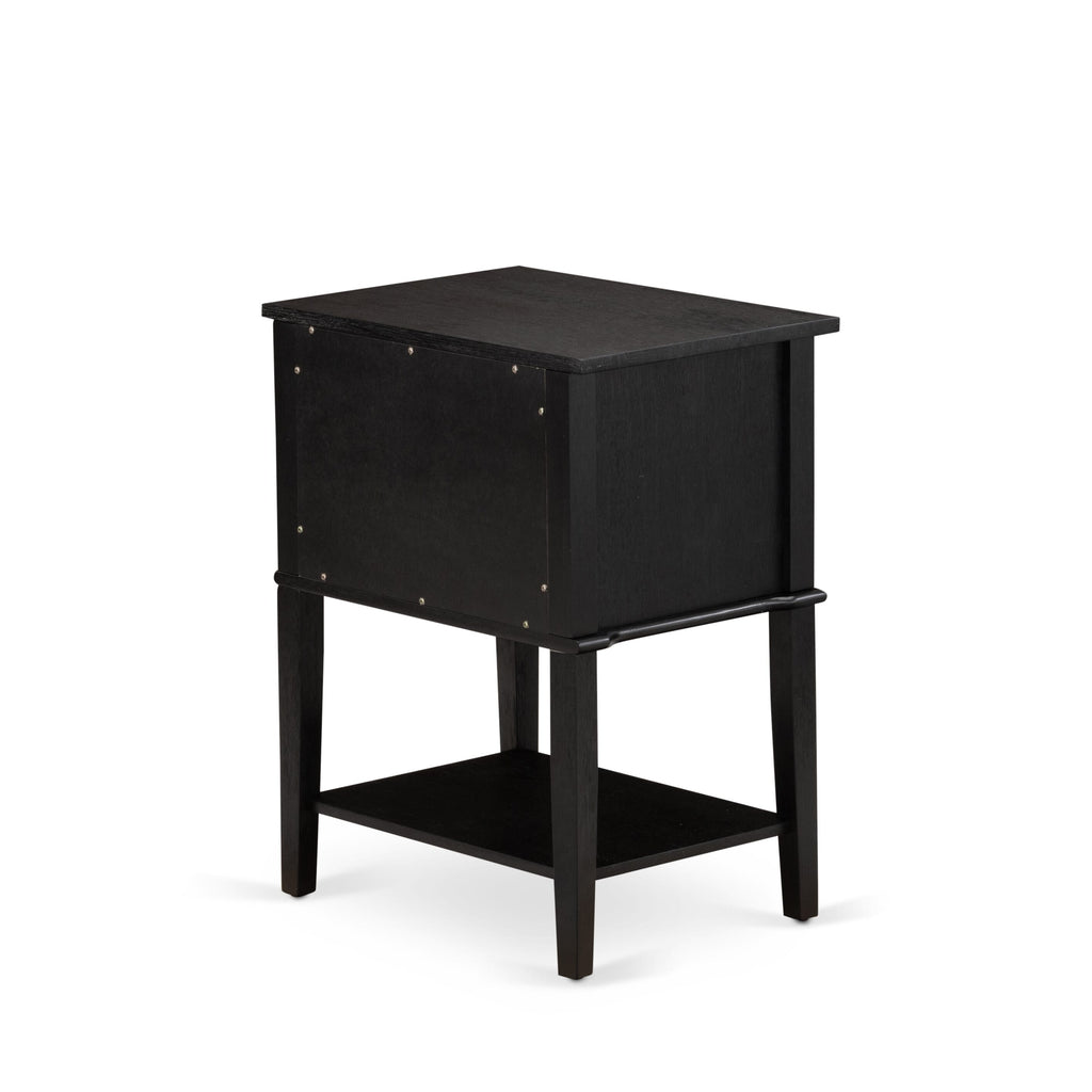 East West Furniture VL-06-ET Wood Night Stand with 2 Wood Drawers for Bedroom, Stable and Sturdy Constructed - Wire Brushed Black Finish