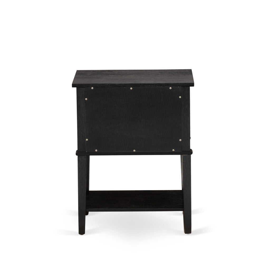 East West Furniture VL-06-ET Wood Night Stand with 2 Wood Drawers for Bedroom, Stable and Sturdy Constructed - Wire Brushed Black Finish