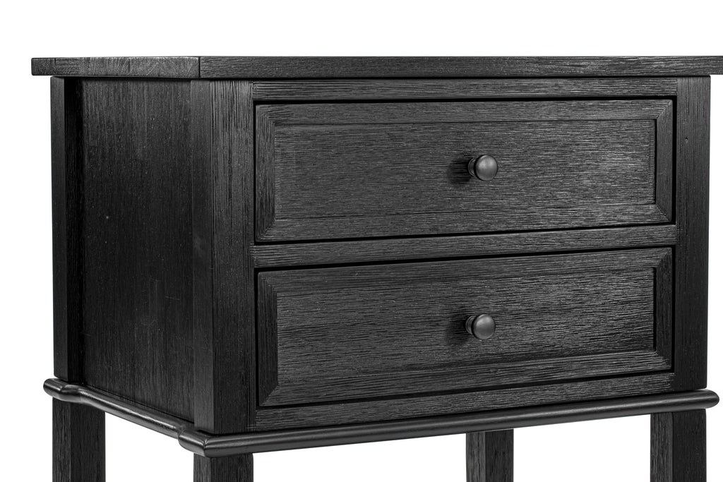East West Furniture VL-06-ET Wood Night Stand with 2 Wood Drawers for Bedroom, Stable and Sturdy Constructed - Wire Brushed Black Finish
