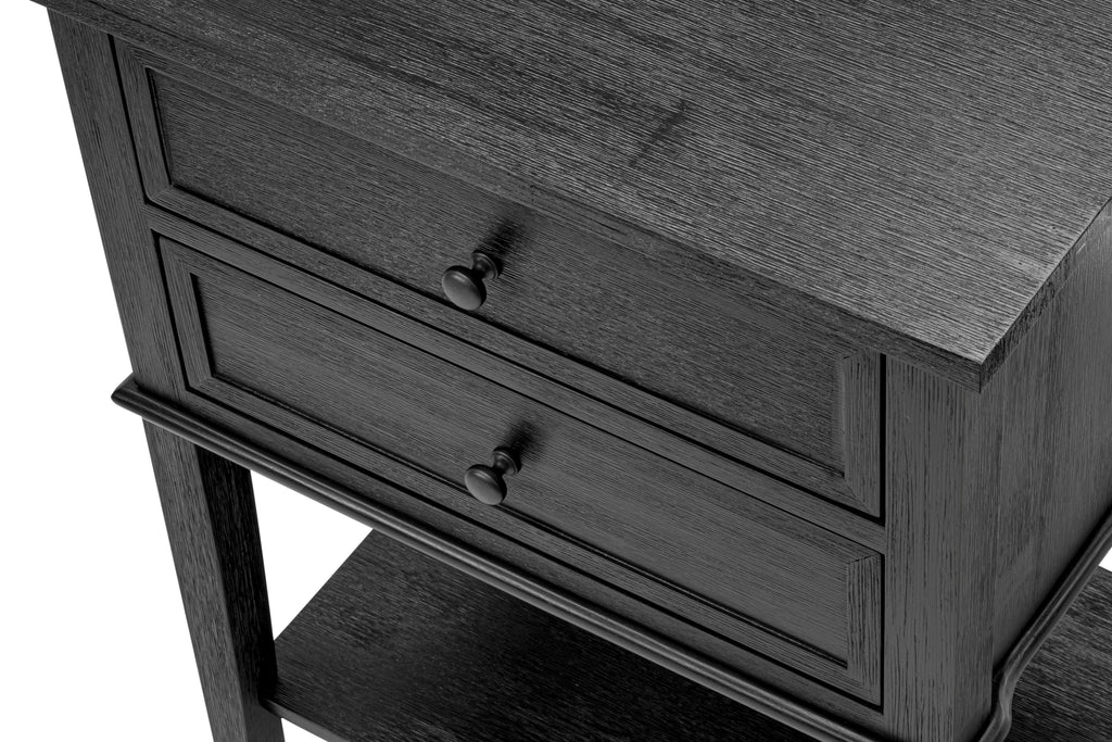 East West Furniture VL-06-ET Wood Night Stand with 2 Wood Drawers for Bedroom, Stable and Sturdy Constructed - Wire Brushed Black Finish