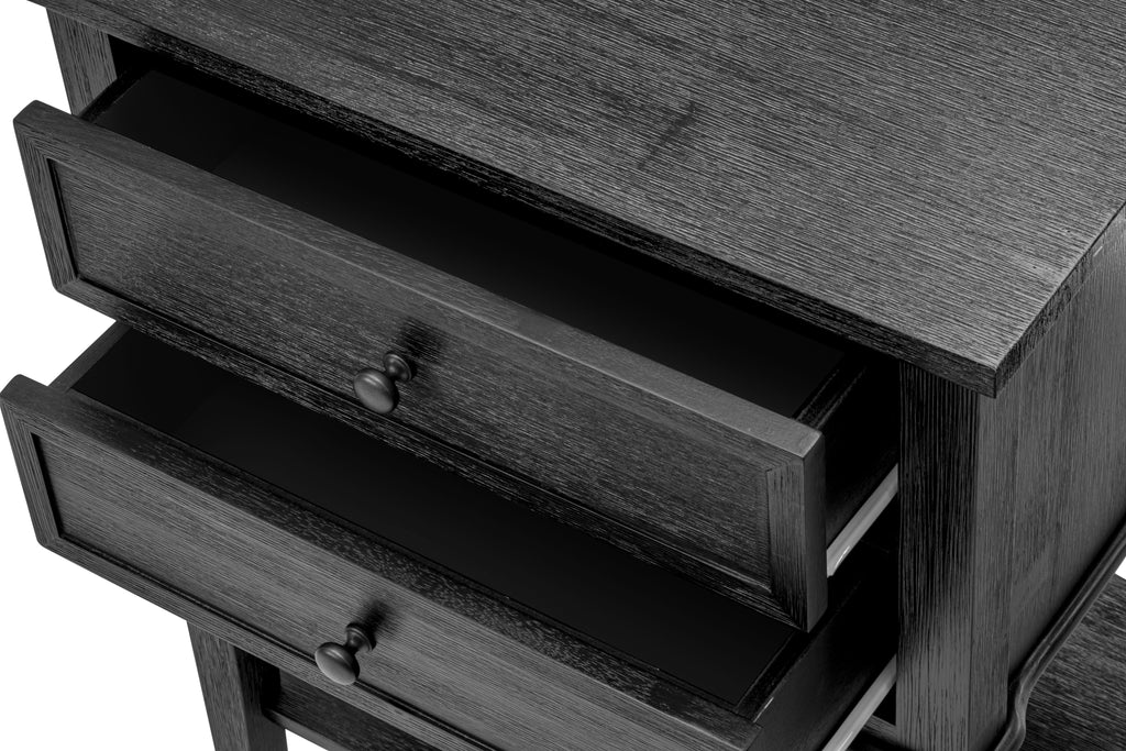 East West Furniture VL-06-ET Wood Night Stand with 2 Wood Drawers for Bedroom, Stable and Sturdy Constructed - Wire Brushed Black Finish