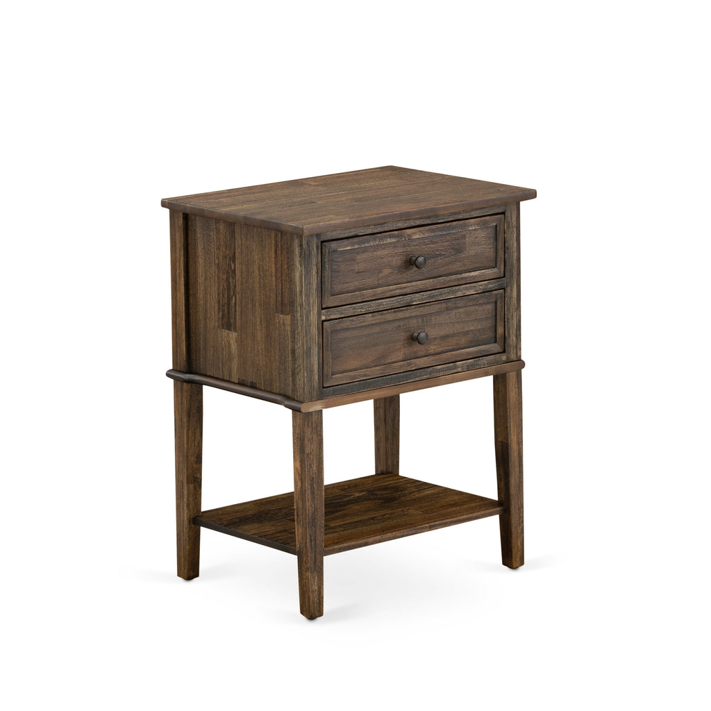 East West Furniture VL-07-ET Wood Side Table with 2 Wood Drawers for Bedroom, Stable and Sturdy Constructed - Distressed Jacobean Finish