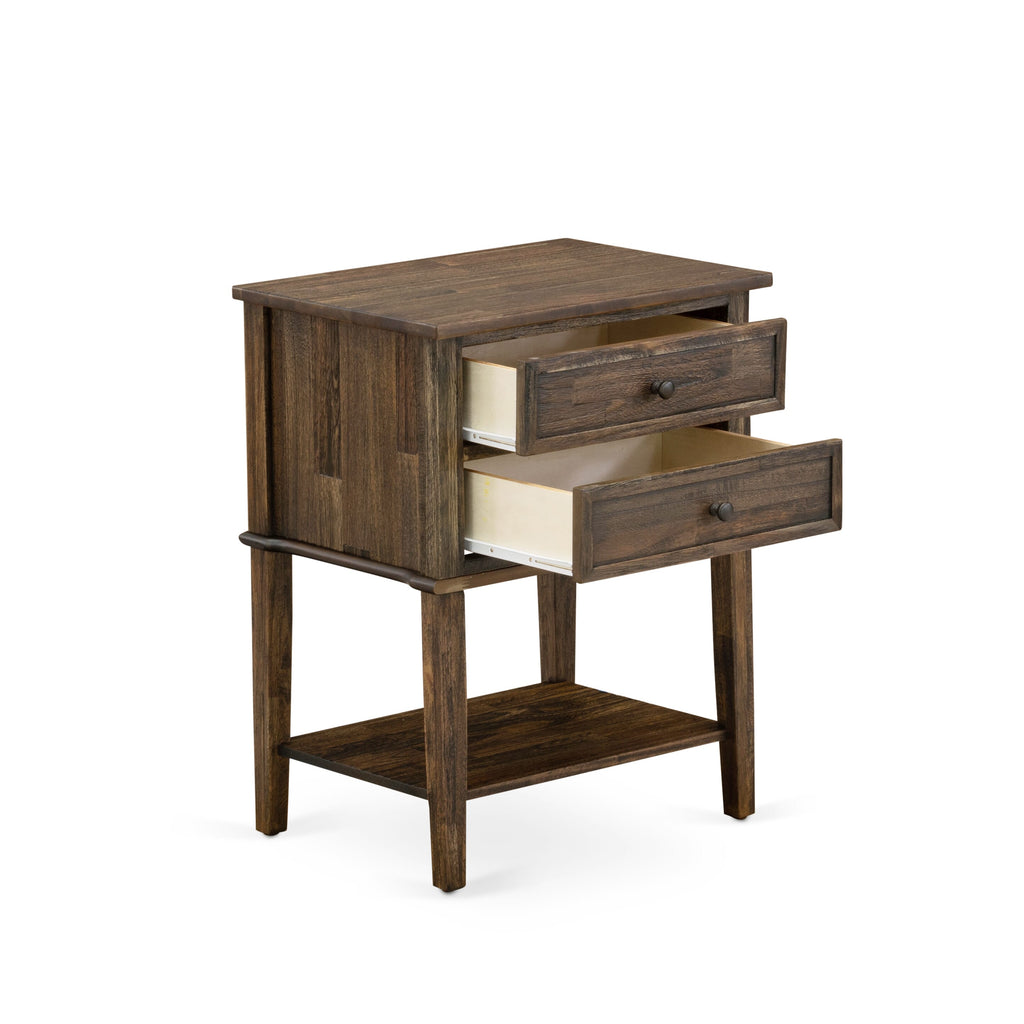 East West Furniture VL-07-ET Wood Side Table with 2 Wood Drawers for Bedroom, Stable and Sturdy Constructed - Distressed Jacobean Finish