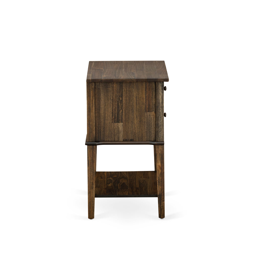 East West Furniture VL-07-ET Wood Side Table with 2 Wood Drawers for Bedroom, Stable and Sturdy Constructed - Distressed Jacobean Finish