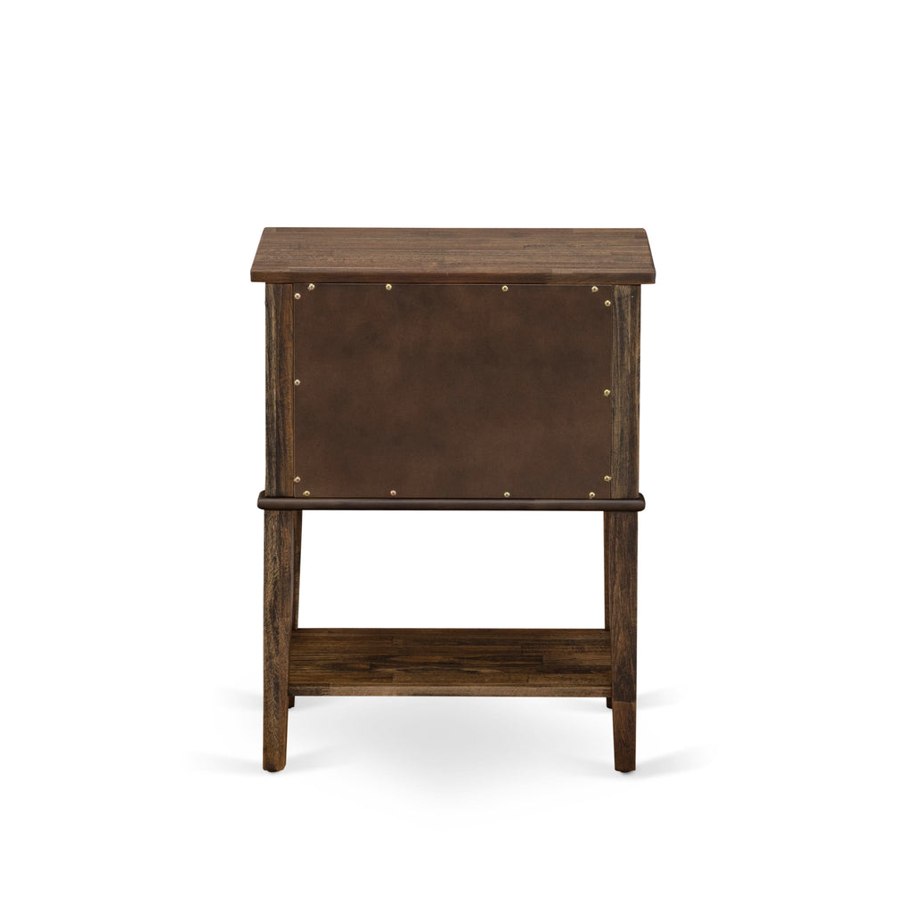East West Furniture VL-07-ET Wood Side Table with 2 Wood Drawers for Bedroom, Stable and Sturdy Constructed - Distressed Jacobean Finish