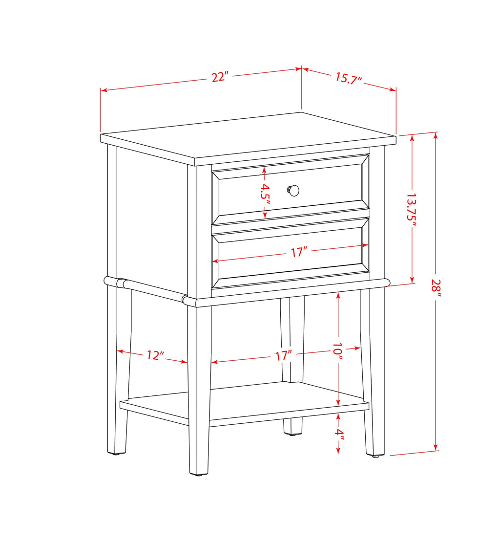 East West Furniture VL-07-ET Wood Side Table with 2 Wood Drawers for Bedroom, Stable and Sturdy Constructed - Distressed Jacobean Finish