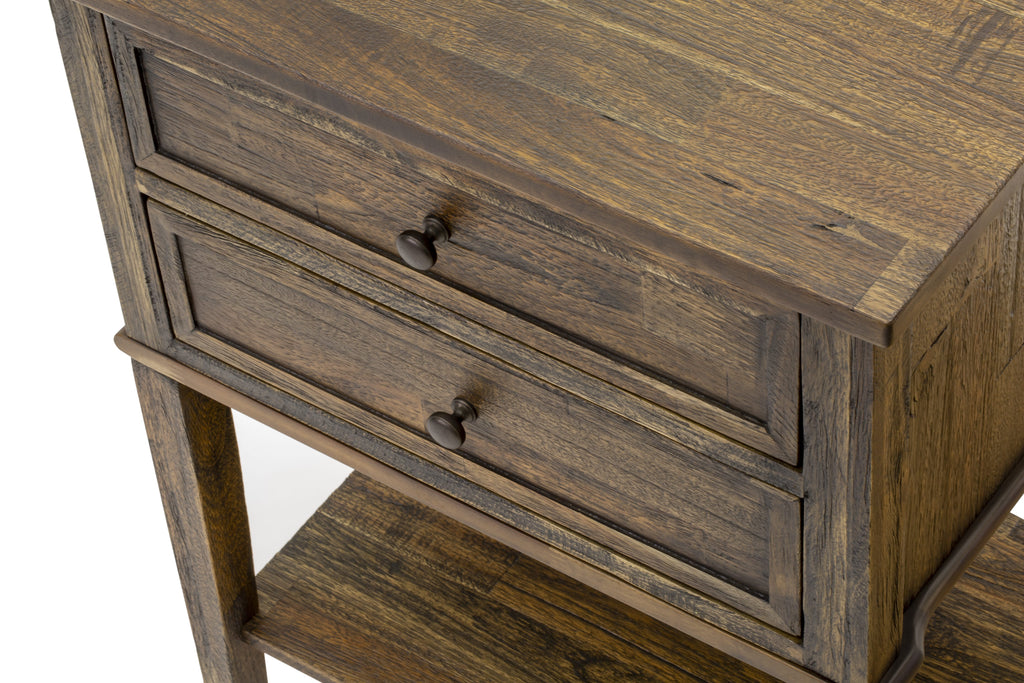 East West Furniture VL-07-ET Wood Side Table with 2 Wood Drawers for Bedroom, Stable and Sturdy Constructed - Distressed Jacobean Finish