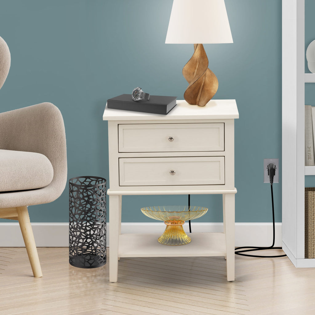 East West Furniture VL-0C-ET Small Night Stand with 2 Wooden Drawers, Stable and Sturdy Constructed - Wire brushed Butter Cream Finish