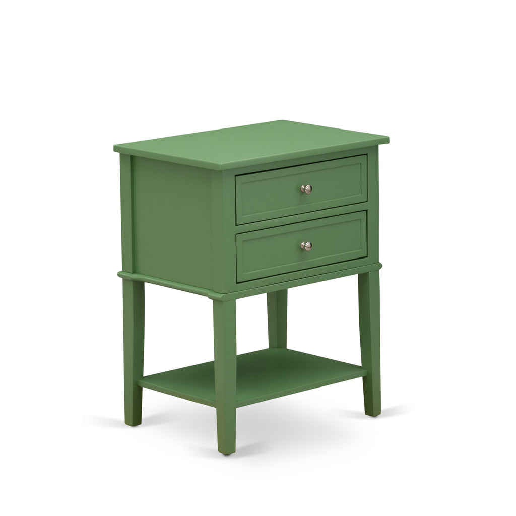 East West Furniture VL-12-ET Modern Wooden Nightstand with 2 Mid Century Wooden Drawers, Stable and Sturdy Constructed - Clover Green Finish
