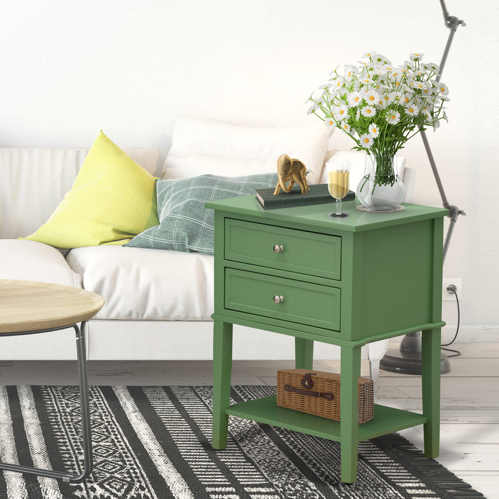 East West Furniture VL-12-ET Modern Wooden Nightstand with 2 Mid Century Wooden Drawers, Stable and Sturdy Constructed - Clover Green Finish