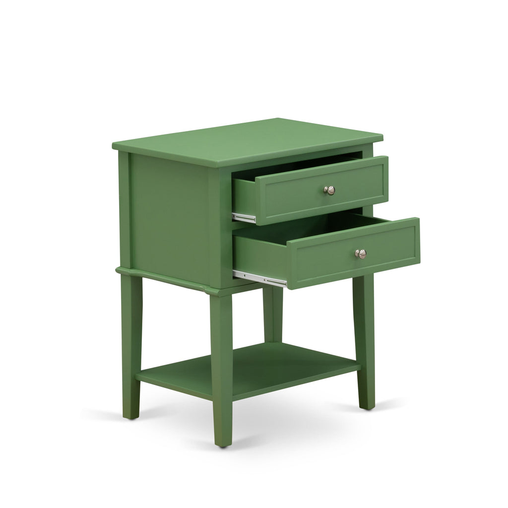 East West Furniture VL-12-ET Modern Wooden Nightstand with 2 Mid Century Wooden Drawers, Stable and Sturdy Constructed - Clover Green Finish