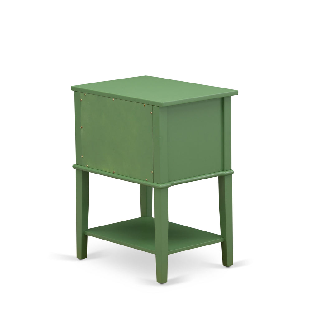 East West Furniture VL-12-ET Modern Wooden Nightstand with 2 Mid Century Wooden Drawers, Stable and Sturdy Constructed - Clover Green Finish