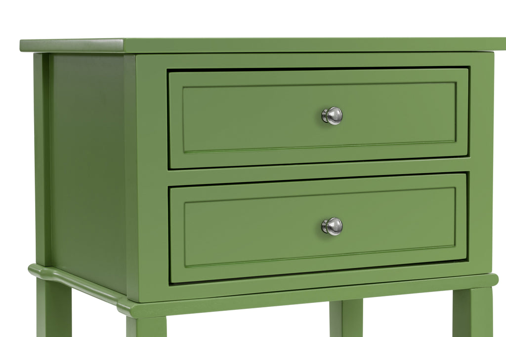East West Furniture VL-12-ET Modern Wooden Nightstand with 2 Mid Century Wooden Drawers, Stable and Sturdy Constructed - Clover Green Finish