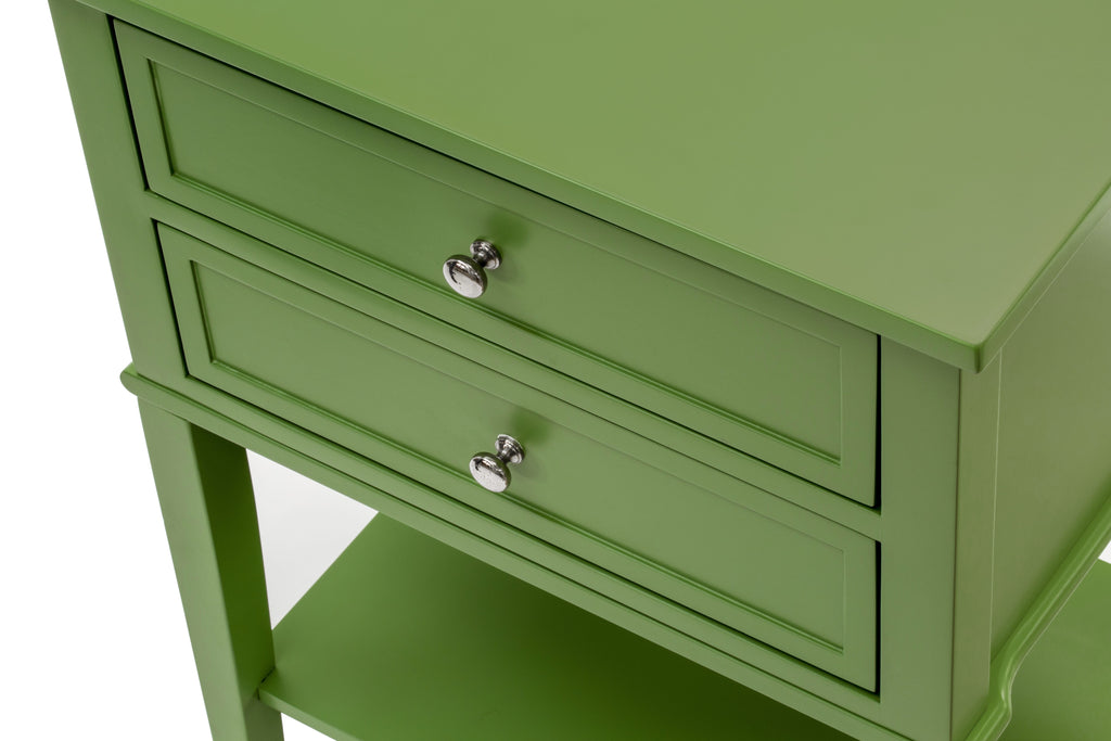 East West Furniture VL-12-ET Modern Wooden Nightstand with 2 Mid Century Wooden Drawers, Stable and Sturdy Constructed - Clover Green Finish