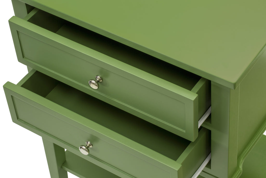 East West Furniture VL-12-ET Modern Wooden Nightstand with 2 Mid Century Wooden Drawers, Stable and Sturdy Constructed - Clover Green Finish