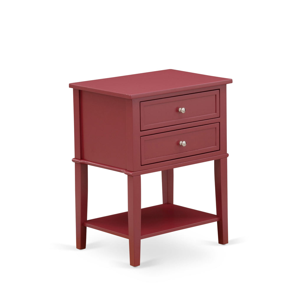 East West Furniture VL-13-ET Mid Century Modern End Table with 2 Wood Drawers for Bedroom, Stable and Sturdy Constructed - Burgundy Finish