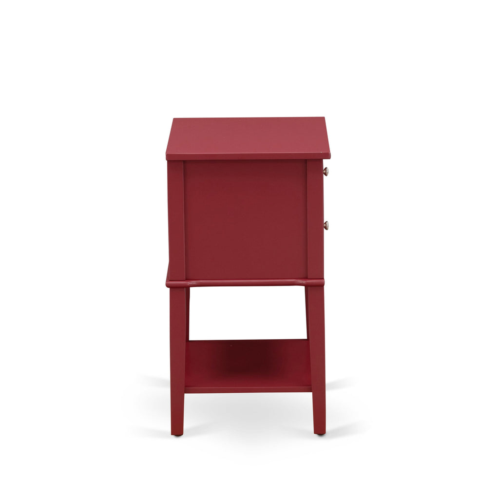 East West Furniture VL-13-ET Mid Century Modern End Table with 2 Wood Drawers for Bedroom, Stable and Sturdy Constructed - Burgundy Finish