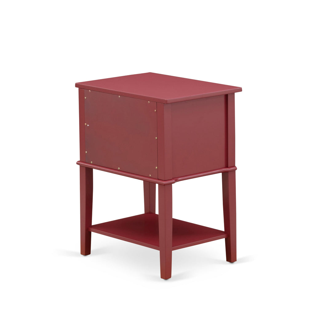 East West Furniture VL-13-ET Mid Century Modern End Table with 2 Wood Drawers for Bedroom, Stable and Sturdy Constructed - Burgundy Finish